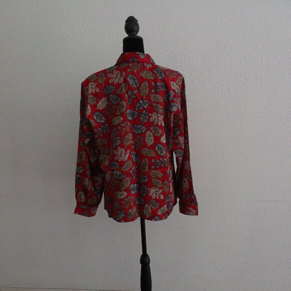 Red color blouse with golden leaves design, shiny - Picture 7 of 9